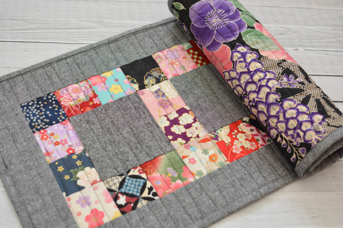 Handmade Quilted Table Runner - Japanese Kimono Patchwork