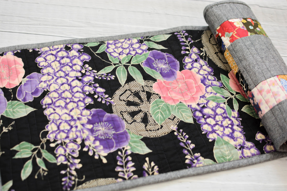 Handmade Quilted Table Runner - Japanese Kimono Patchwork