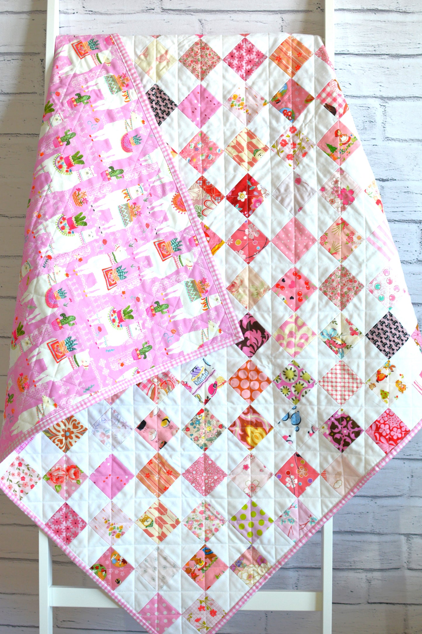 Handmade Checkerboard Baby Girl Quilt - Finished Quilt