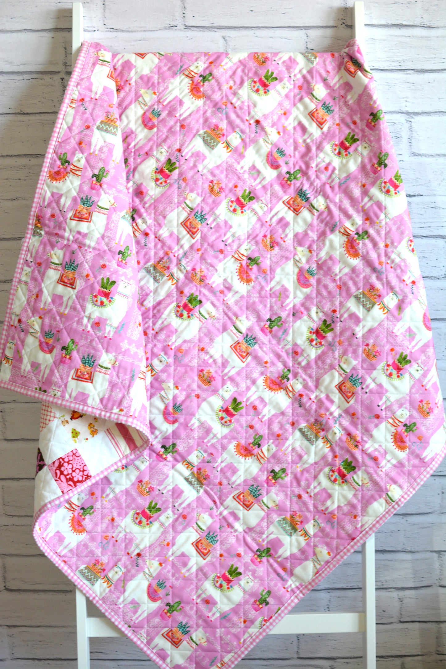 Handmade Checkerboard Baby Girl Quilt - Finished Quilt